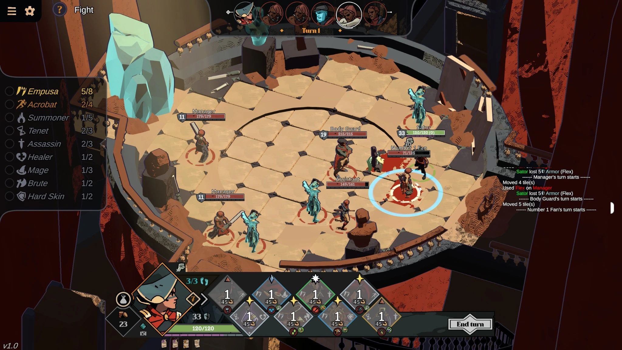Deified relic-based tactical combat in a circular arena