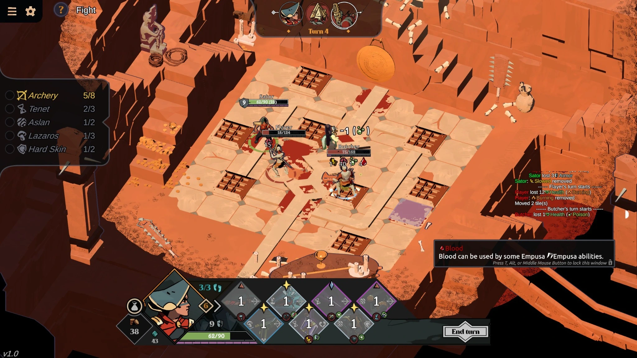 Deified blood-focused combat in an orange arena