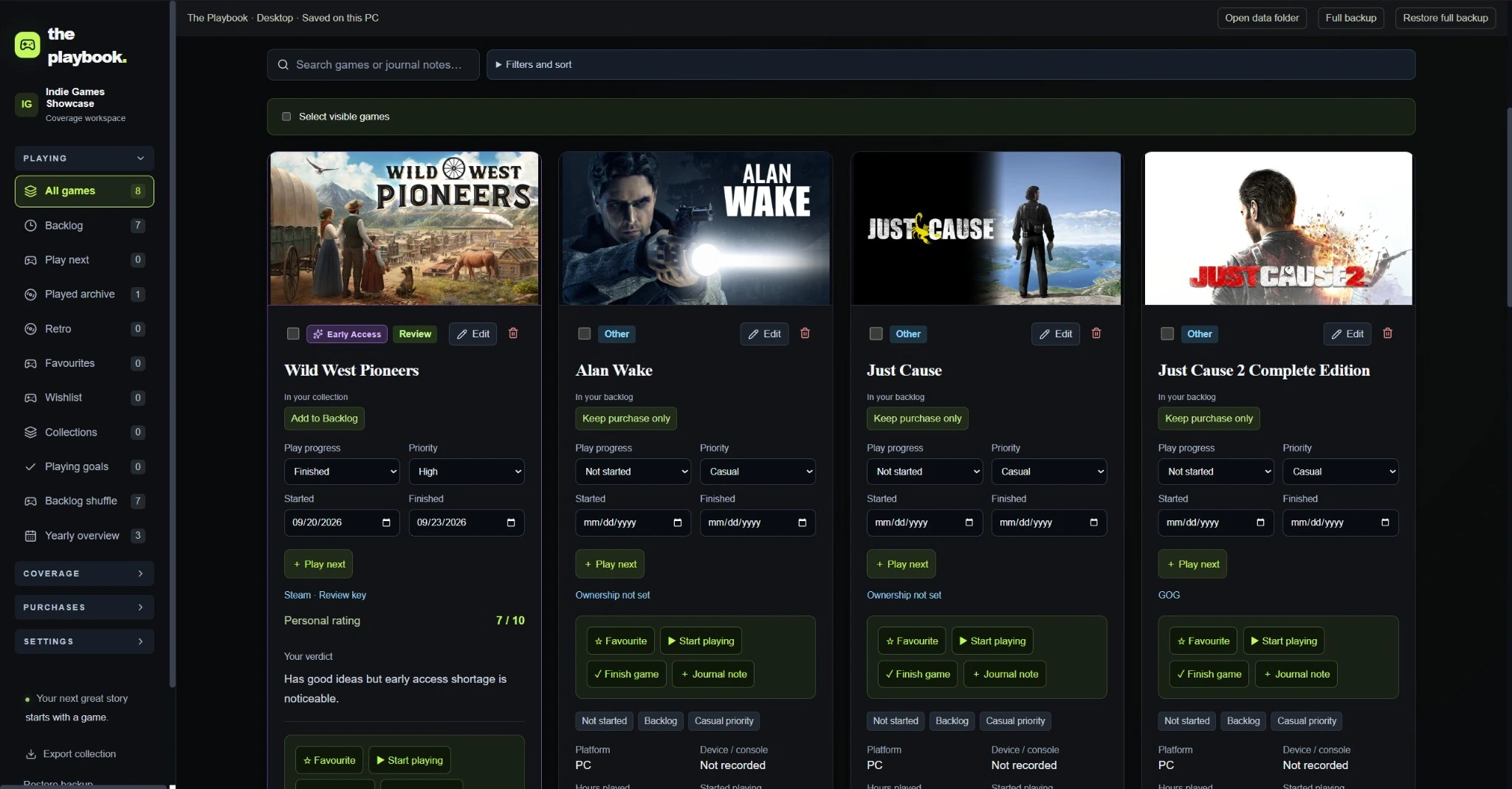 Your game collection — track progress, priorities and play dates